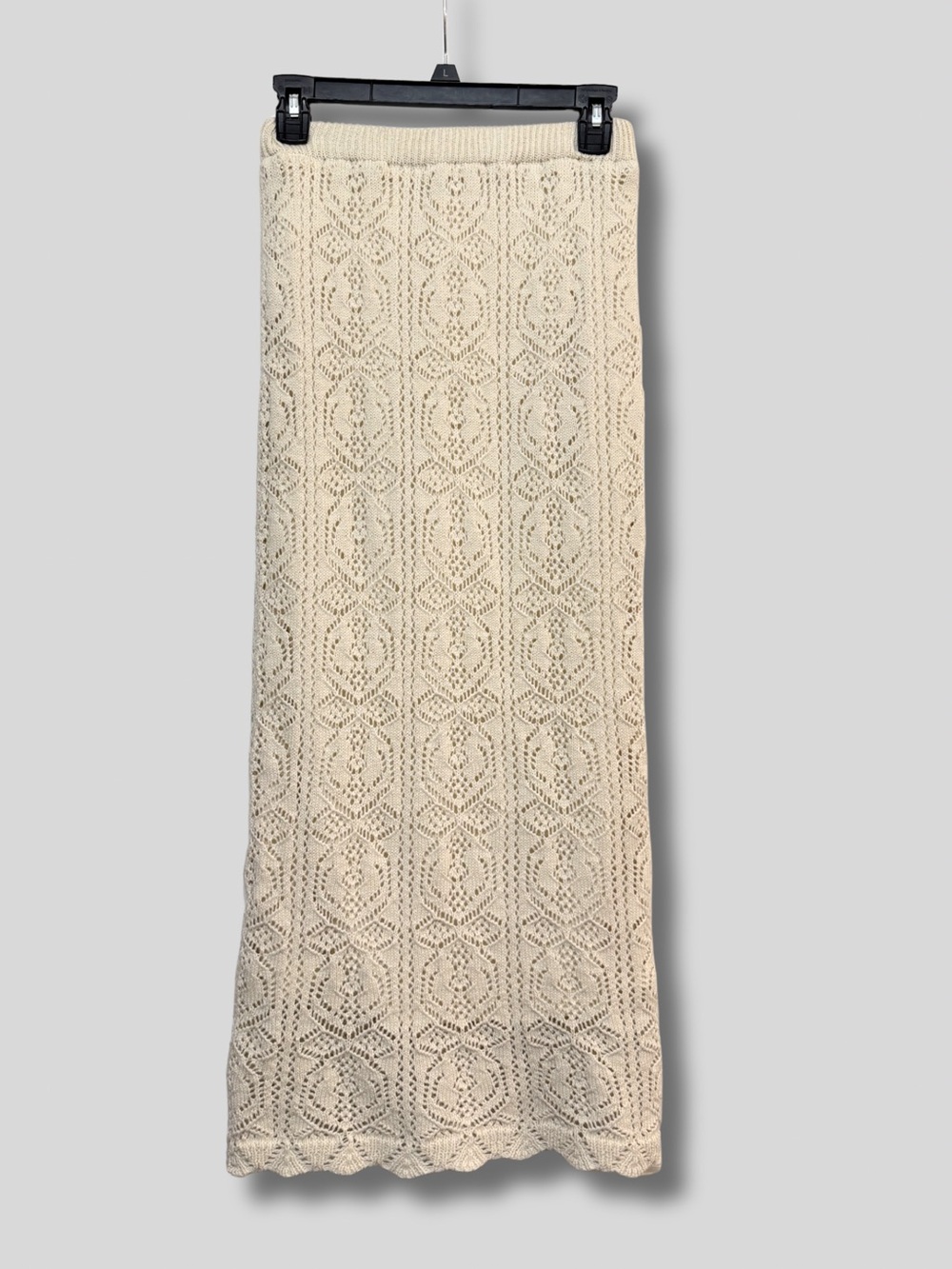 Freshman 1996 Cream Crochet Knit Boho Lined Maxi Skirt